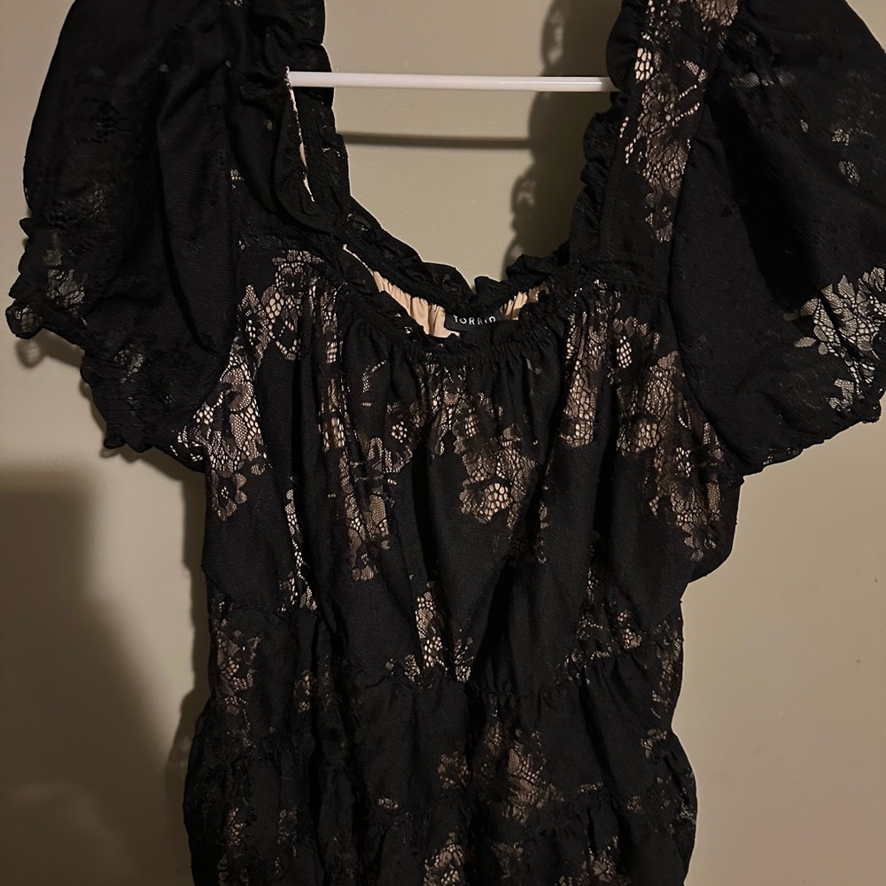 Torrid Black and Tan Flutter Sleeve Blouse